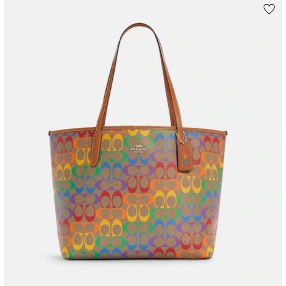 Coach City Tote Purse Bag In Rainbow Signature Canvas NEW
